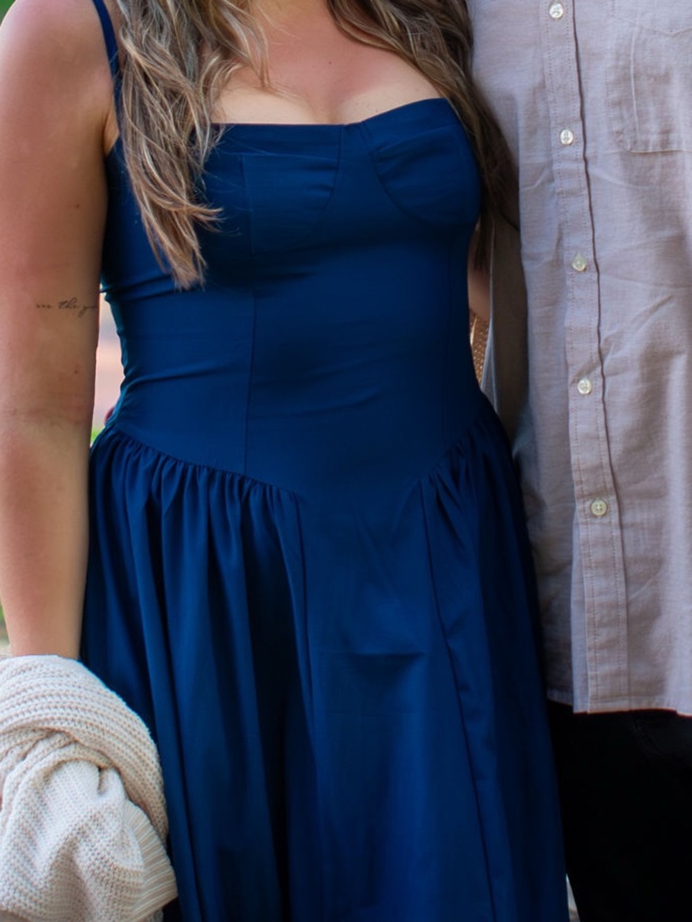Navy Strapless Midi Dress